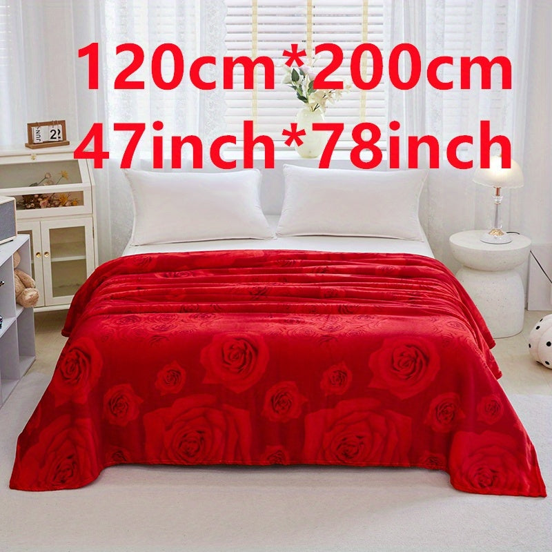 Soft Rose Pattern Bed Blanket for Sofa Bed Camping Travel and Gift