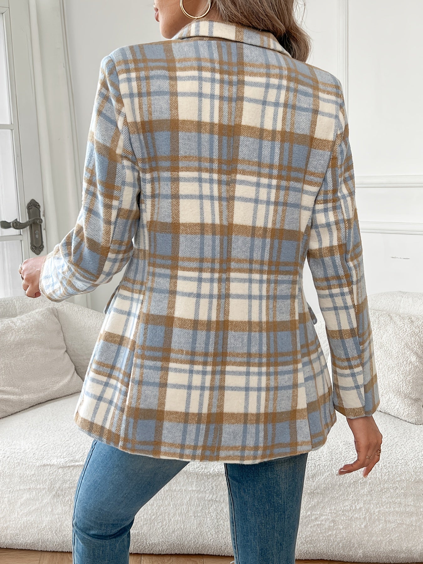 Women's Plaid Blazer Long Sleeve Casual Office Workwear Polyester