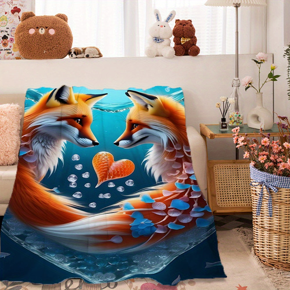 Fox Print Soft Throw Blanket for All Seasons Cozy Polyester Flannel Machine Washable