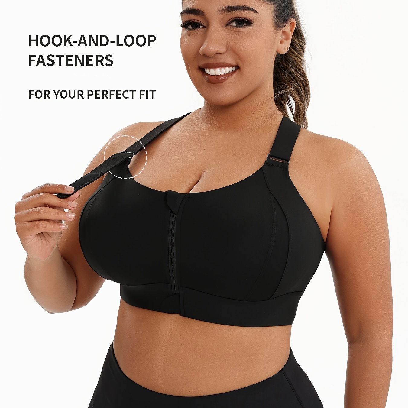 Plus-Size Women's High-Support Sports Bra with Adjustable Cross Back Black
