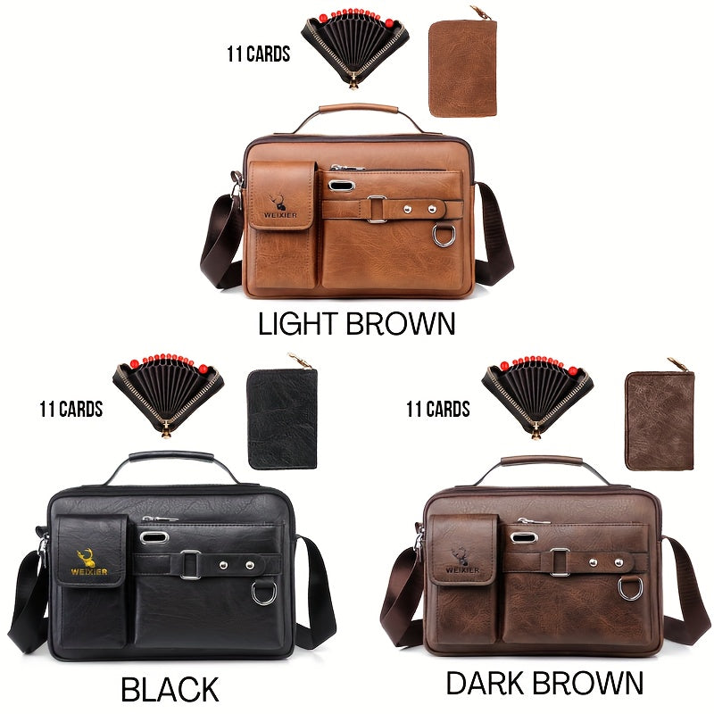 Shoulder Bag Set Includes Satchel Casual Bag and Card Holder Wallet PU Material for Going Out