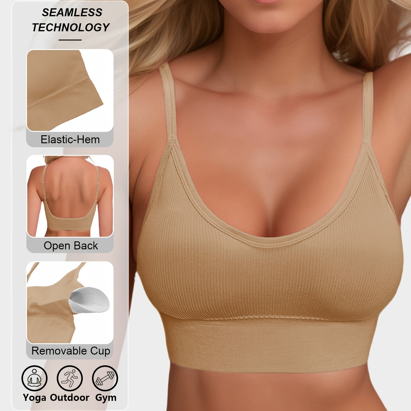 Women’s Ribbed Halter Backless Sports Bra for Yoga and Workout