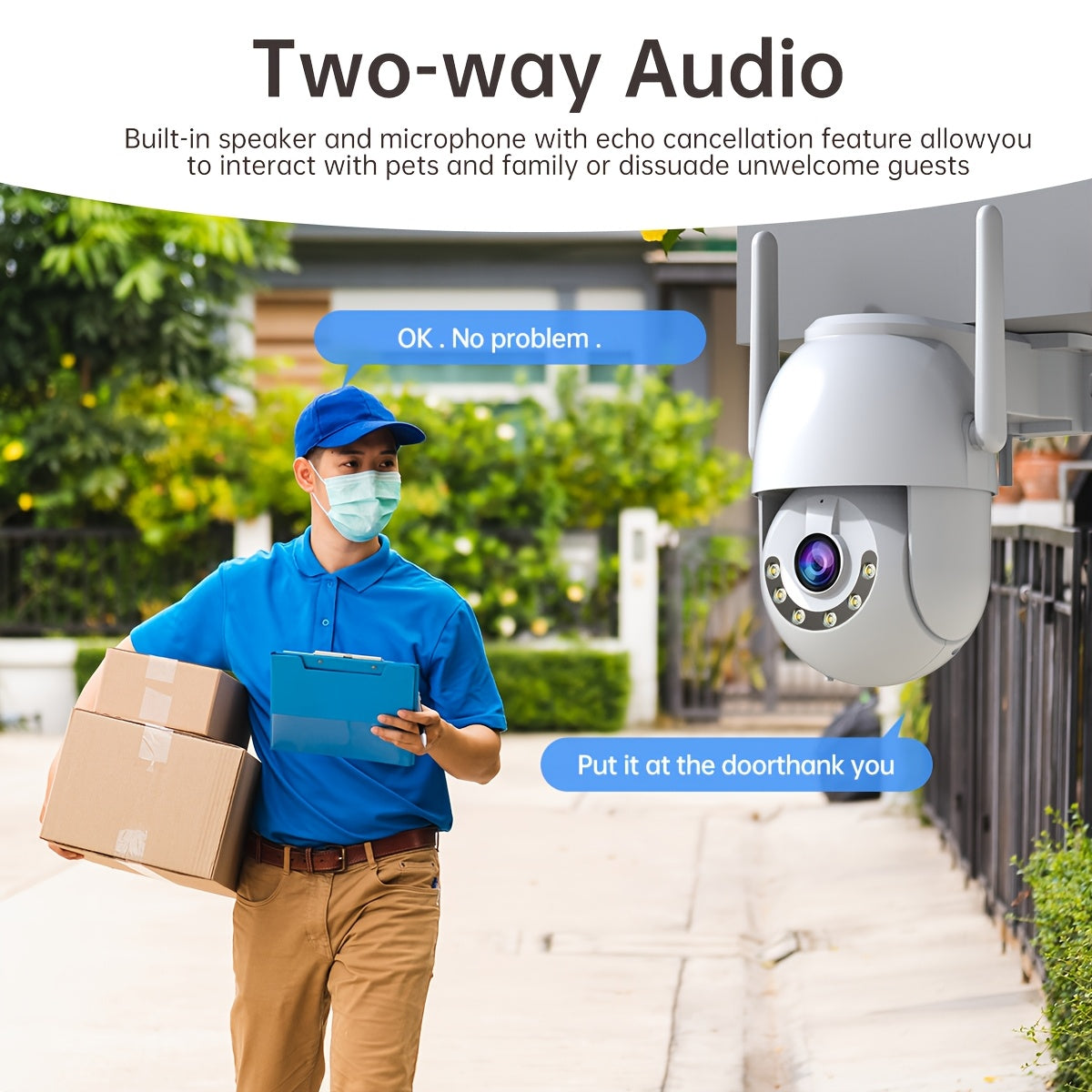 Wireless Security Camera 1080p HD Night Vision Pan Tilt Two-Way Audio Waterproof