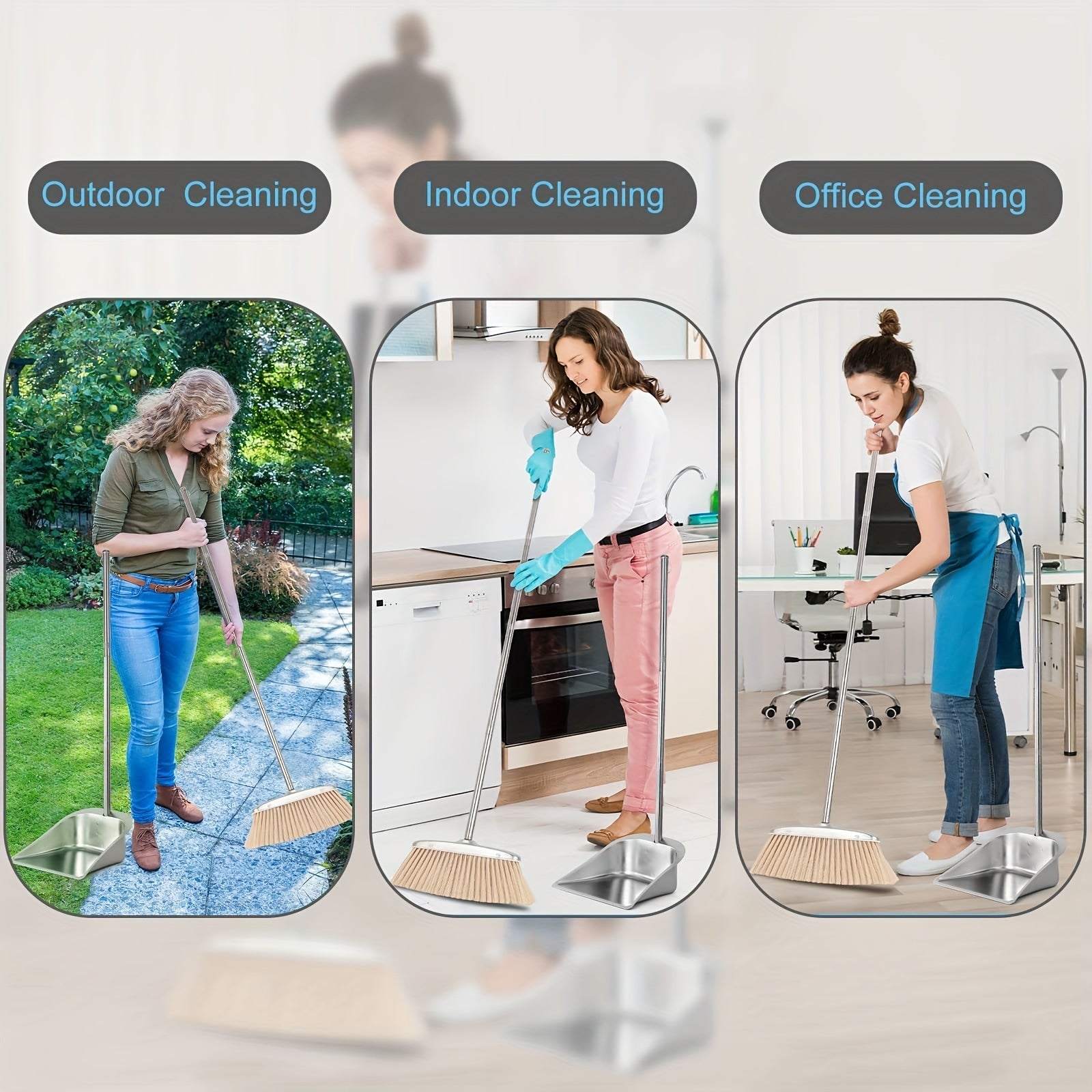 Набор из прочной металлической щетки и совка с удлиненной ручкой - стильный полированный дизайн, полный комплект для уборки для дома, кухни, внутренних и наружных пространств, удобный стоячий совок, набор совка с несколькими компонентами.