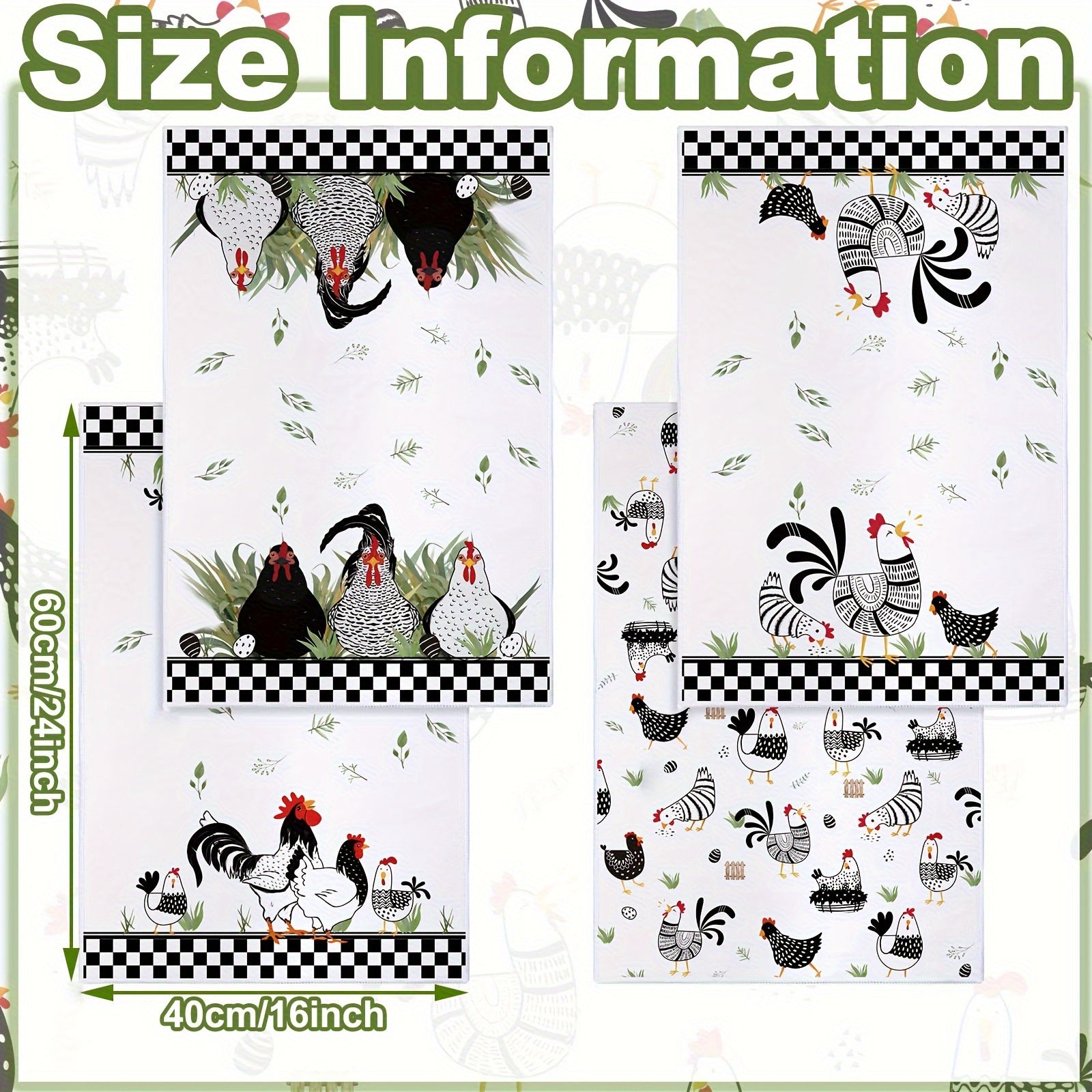 Buffalo Plaid Rooster and Hen Hand Towels for Farmhouse Kitchen Decor