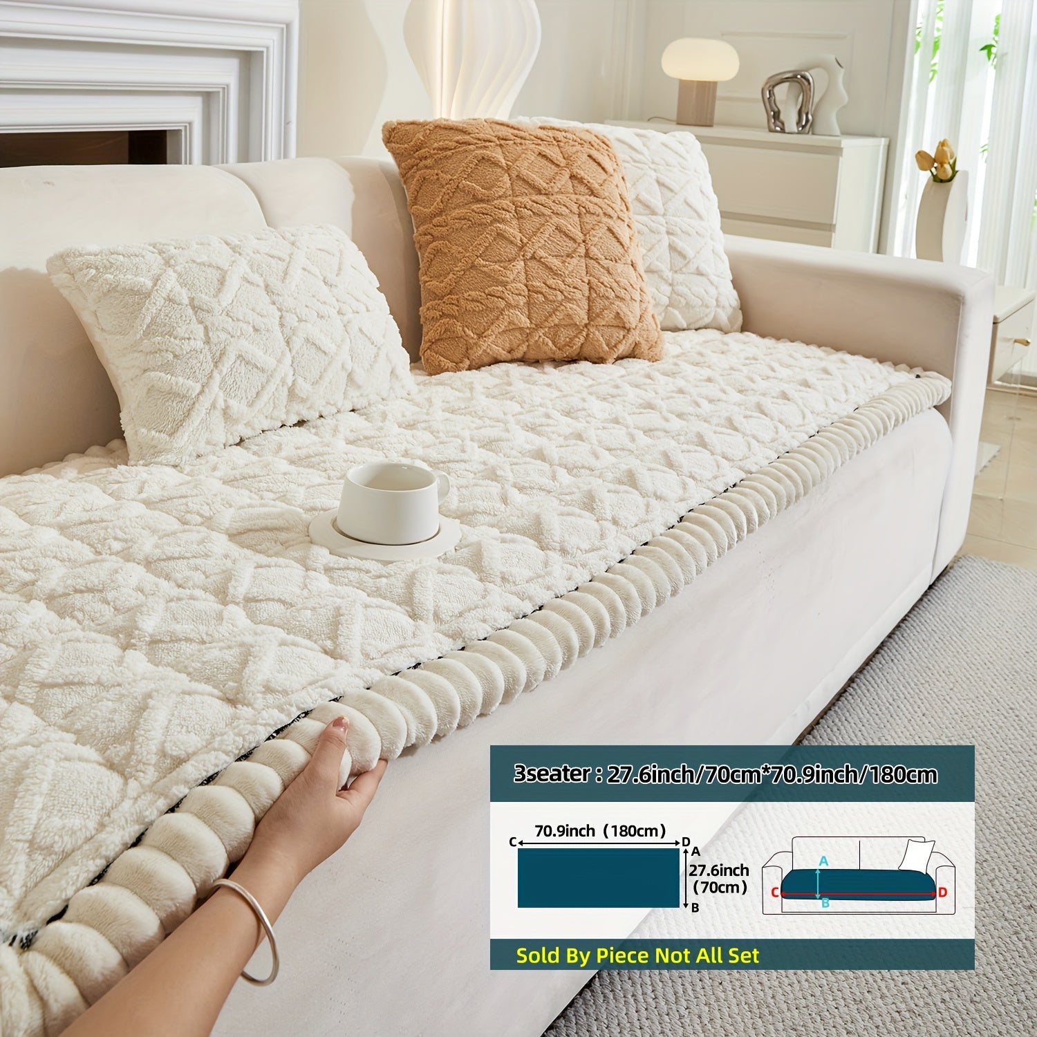 Bohemian Quilted Sofa Cover Plush Fabric Non-Slip Machine Washable Decorative