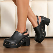 Women's Chunky Platform Sandals Synthetic Closed-Back Studded Black All-Season