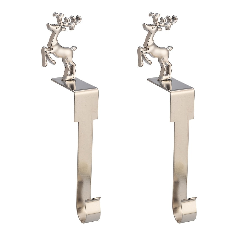 Set of 2 Christmas Mantel Stocking Holders Stainless Steel Snowflake Santa Elk