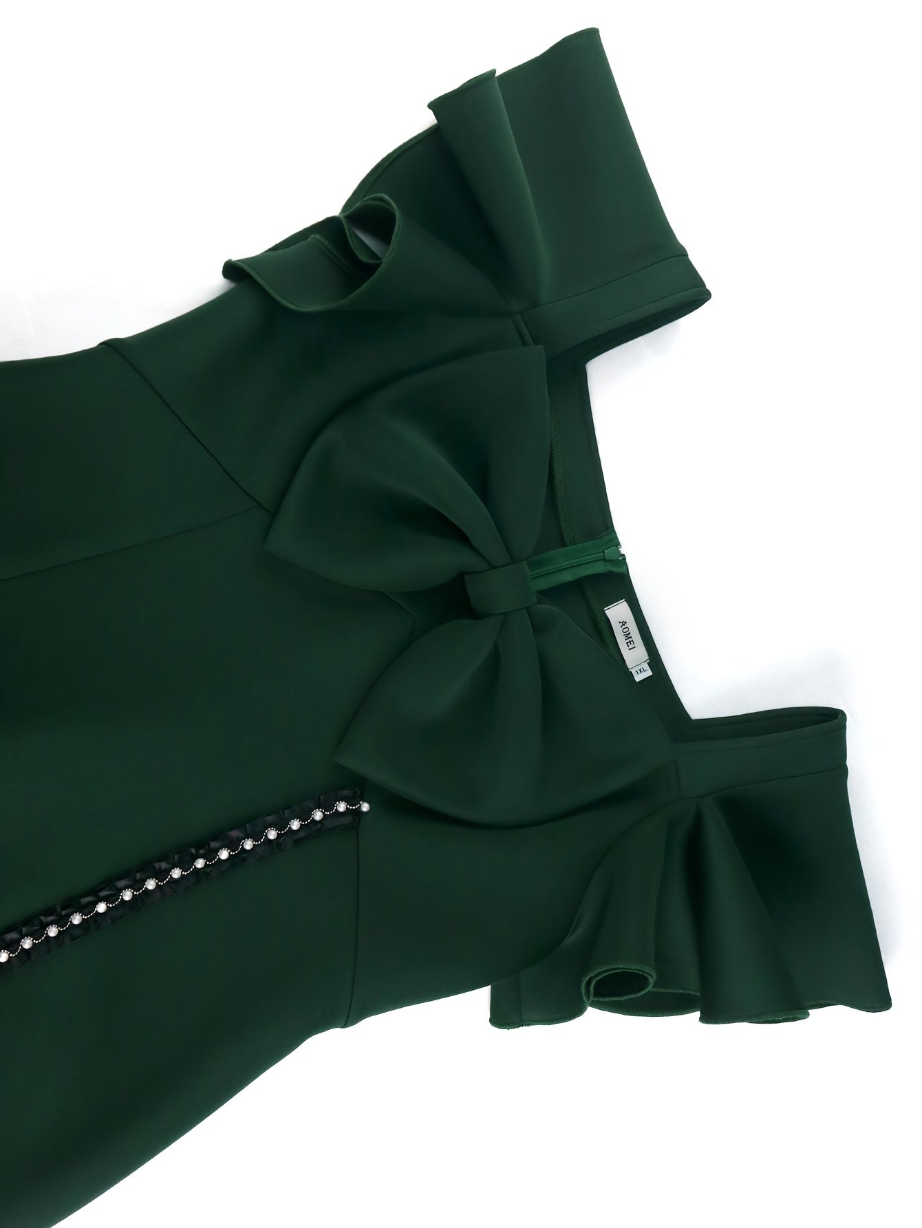Plus Size Women's Green Off-Shoulder Bell Sleeve Mini Dress for Parties