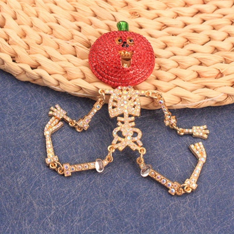Elegant Rhinestone Pumpkin Skeleton Brooch Pin Irregular Shape Fashion Accessory for Parties and Daily Wear