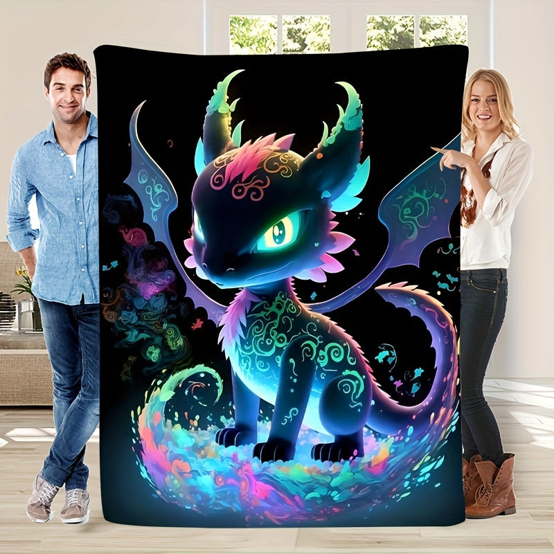 Luminous Dragon Print Flannel Blanket for Sofa Bed Travel Office All Seasons