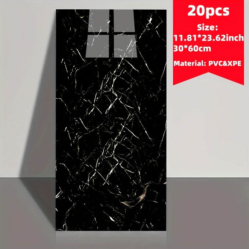 Set of 20 Marble Tile Wall Stickers Waterproof Self-Adhesive Removable for Kitchen Living Room Bathroom