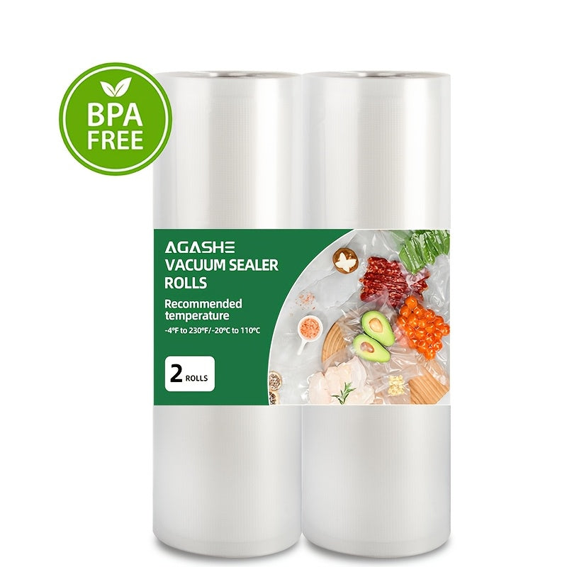 2 упаковки рулонов вакуумной упаковки Agashe, длина 5 м, без BPA, прочные и устойчивые к разрывам для хранения продуктов и приготовления при низкой температуре. Доступно 7 размеров. Идеально для домашнего использования.