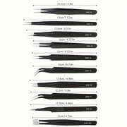 10-Piece Anti-Static Stainless Steel Tweezers Set for Electronics and Model Making