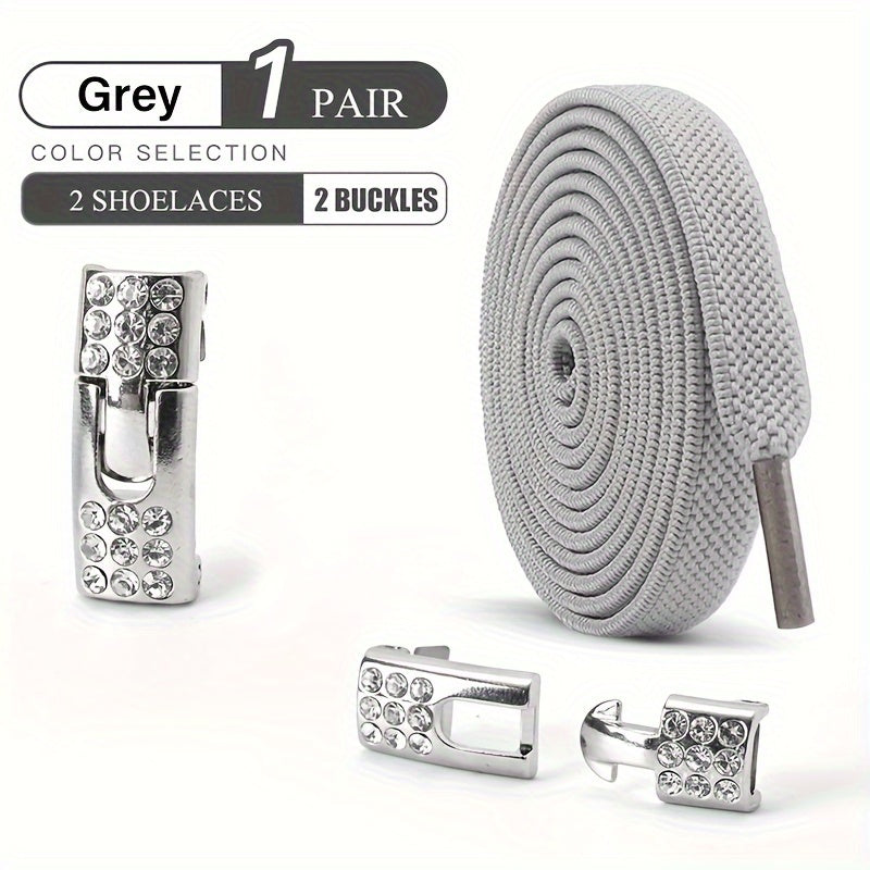 Unisex Elastic Flat Shoelaces With Metal Buckles No Tie Shoes Suitable for Sneakers