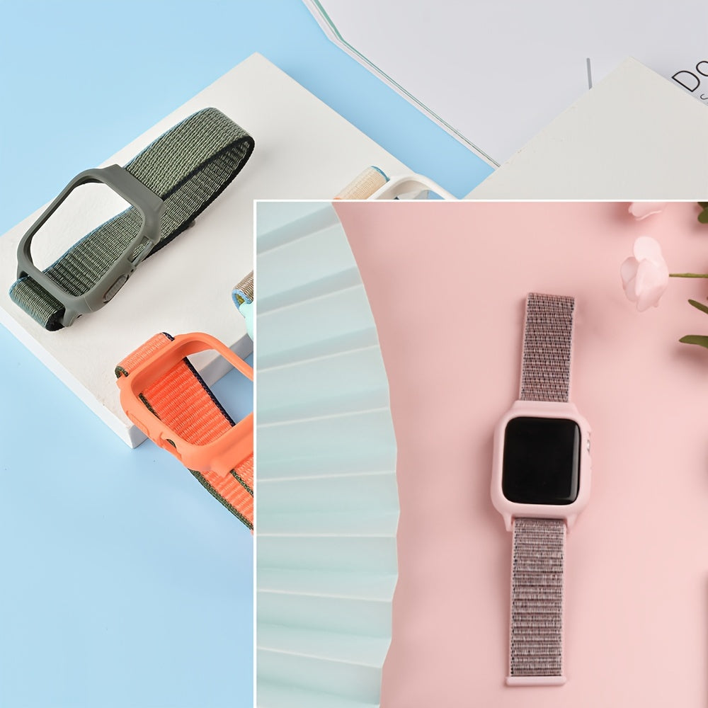 Ремешки из нейлона с TPU-кейсом для Apple Watch 38мм 40мм 41мм 42мм 44мм 45мм дышащий ремешок