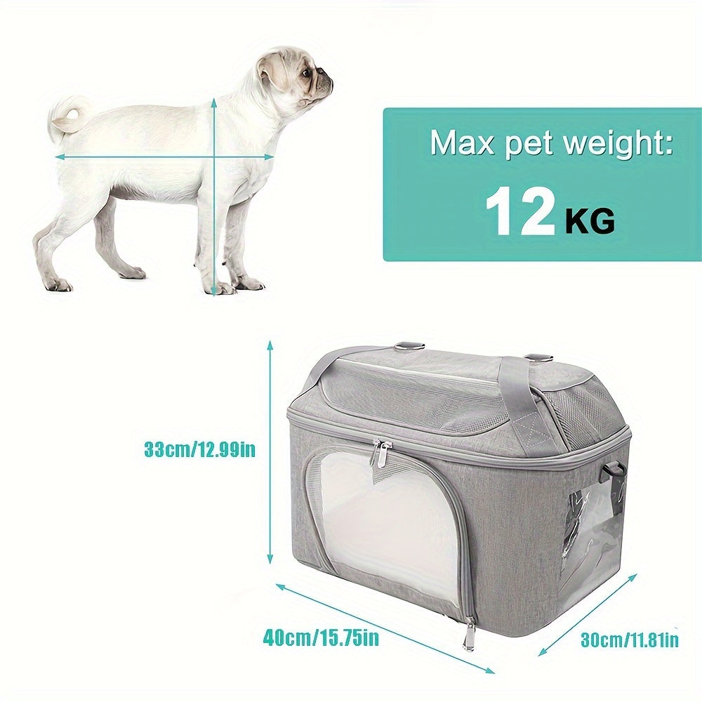 Durable Gray Polyester Pet Carrier Bag for Dogs and Cats with Zipper Closure