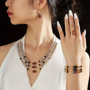 Gold-Plated Copper Jewelry Set for Women Necklace Earrings Bracelet Ring Elegant Gift