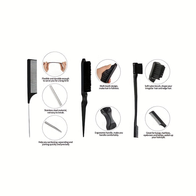Hairdressing Tools Set Comb Teasing Hair Brush Rat Tail Edge Brush for Styling