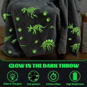 Glow in the Dark Dinosaur Flannel Throw Blanket Soft Warm for Sofa Bed Car Office