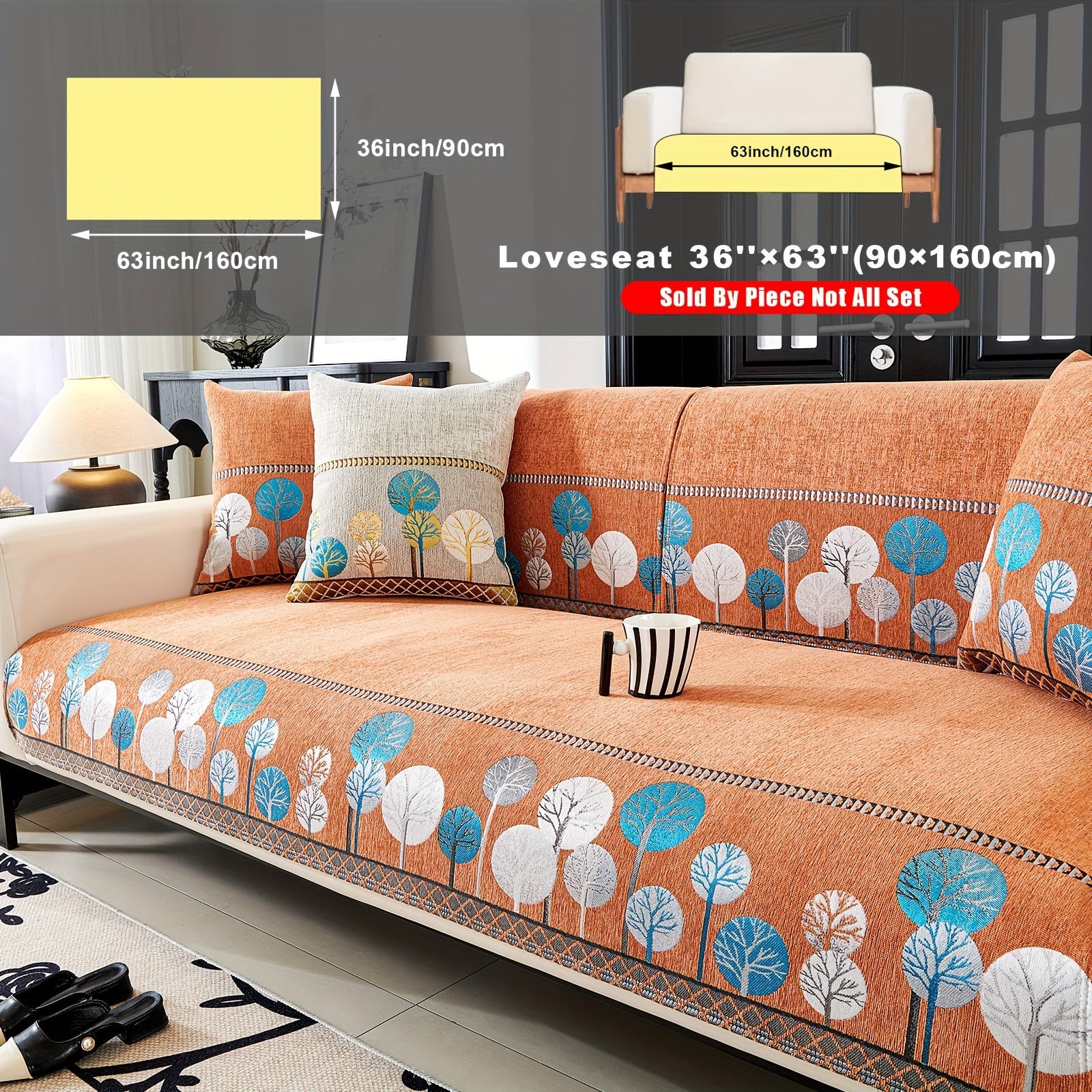 Chenille Sofa Cover with Tree Embroidery Pet-Friendly Slip-Resistant Easy to Clean Fits Various Sofa Sizes for Living Room and Home Decor