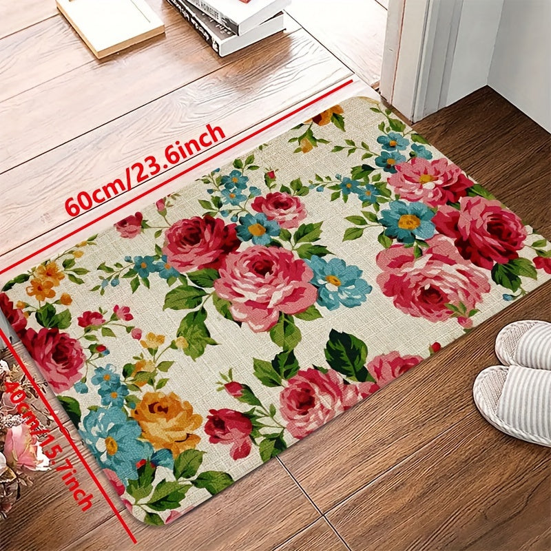 Polyester Kitchen Mat Non-Slip Waterproof Oil-Proof Floral Design Machine Washable Floor Mat