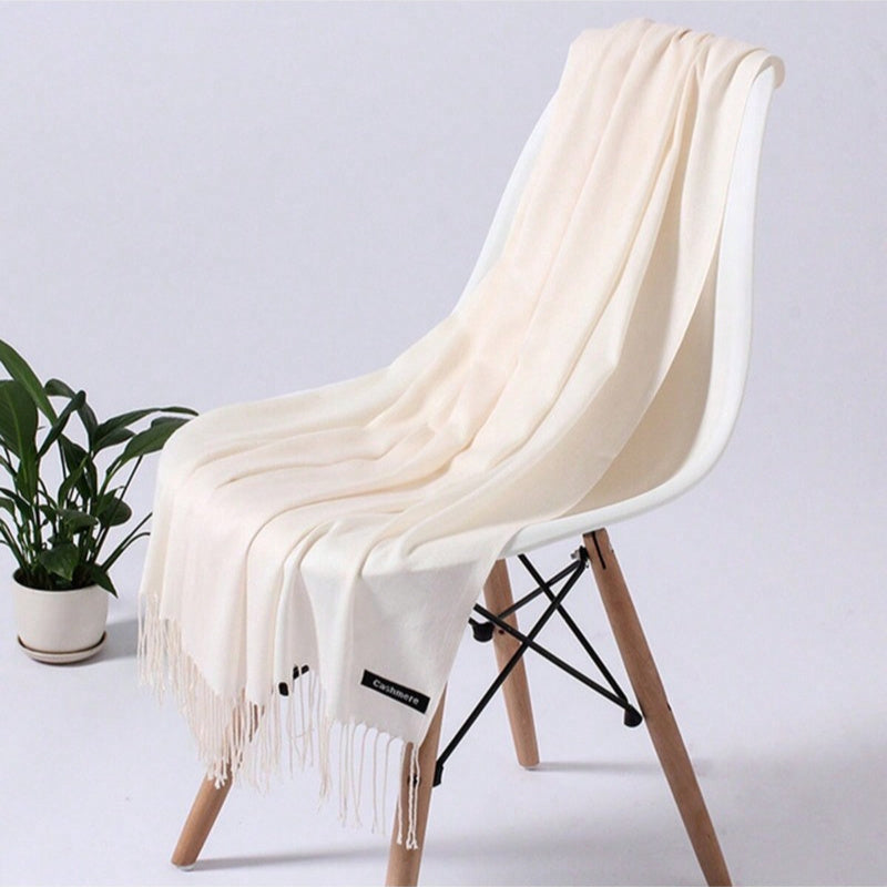 Women's Solid Color Tassel Scarf Imitation Cashmere Cozy Wrap for Year-Round Wear