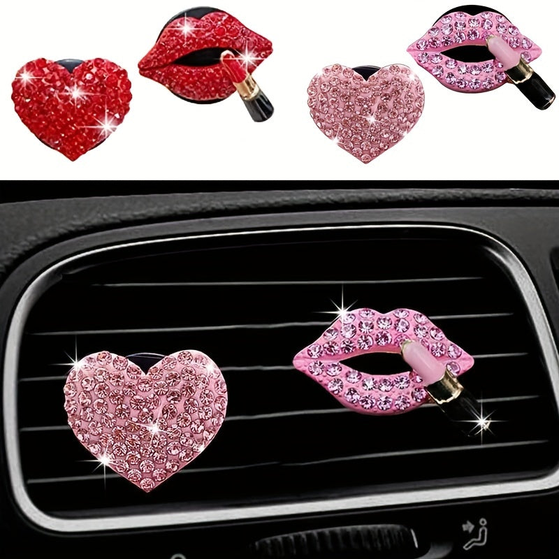 2pcs Car Aromatherapy Clip Rhinestone Heart Air Conditioner Perfume Decoration