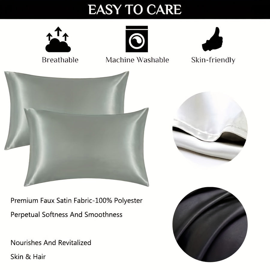 Juego de 2 fundas de almohada satinadas hipoalergénicas de poliéster con cierre de sobre 200gsm