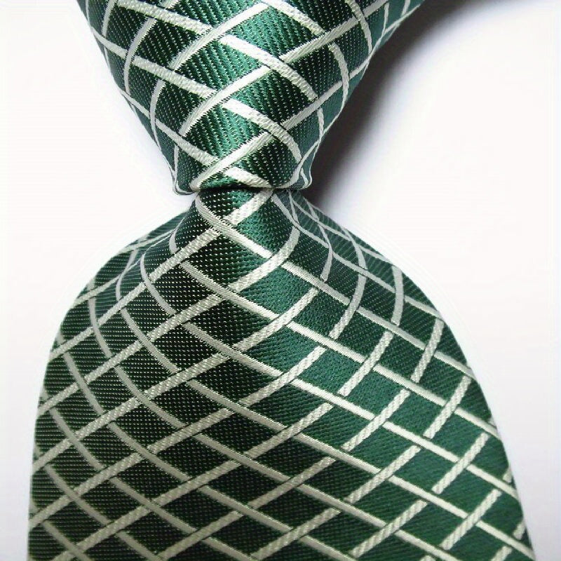 Men's Jacquard Woven Striped Plaid Tie Set in Blue Green Red Orange