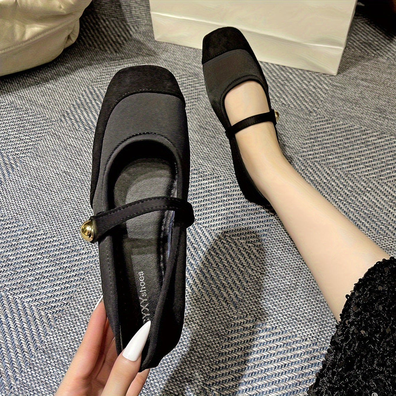 Women's Flat Shoes Square Toe Ankle Strap Lightweight Comfortable