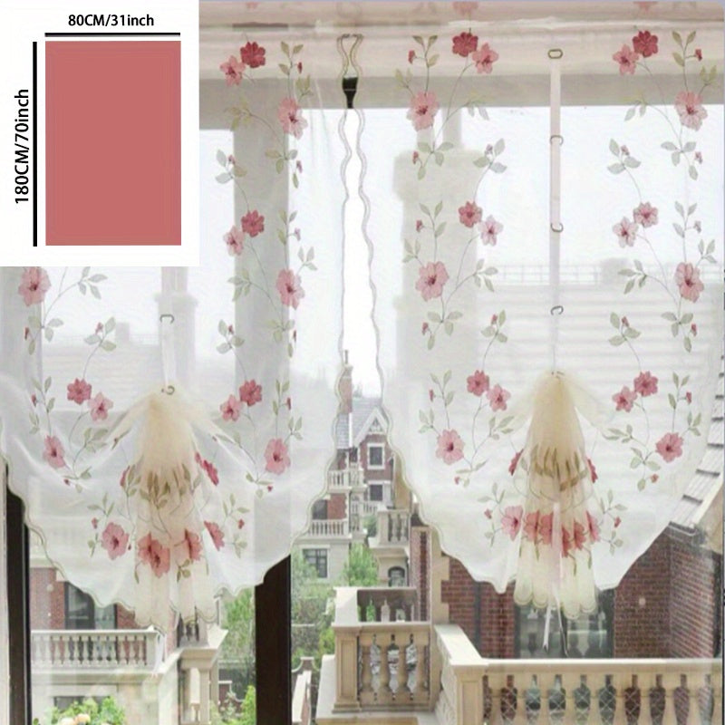 Cortina bordada con flores rojas para sala, dormitorio y cocina decoración elegante