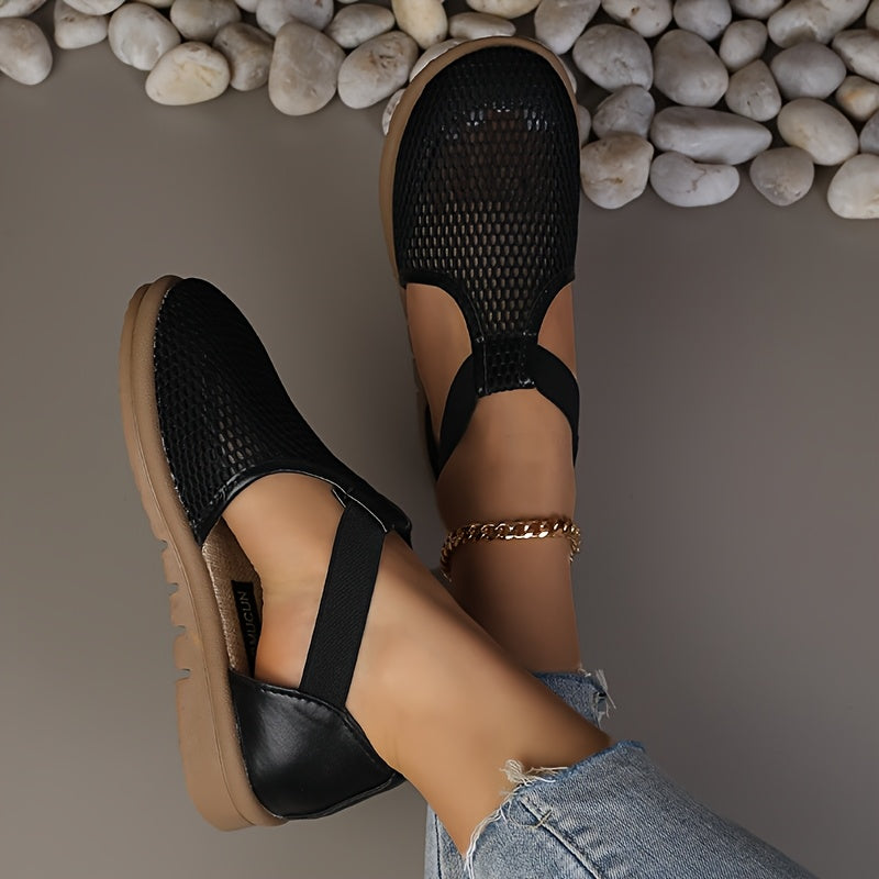 Women's Mesh Slip-On Sneakers Black and White Casual Shoes for Summer