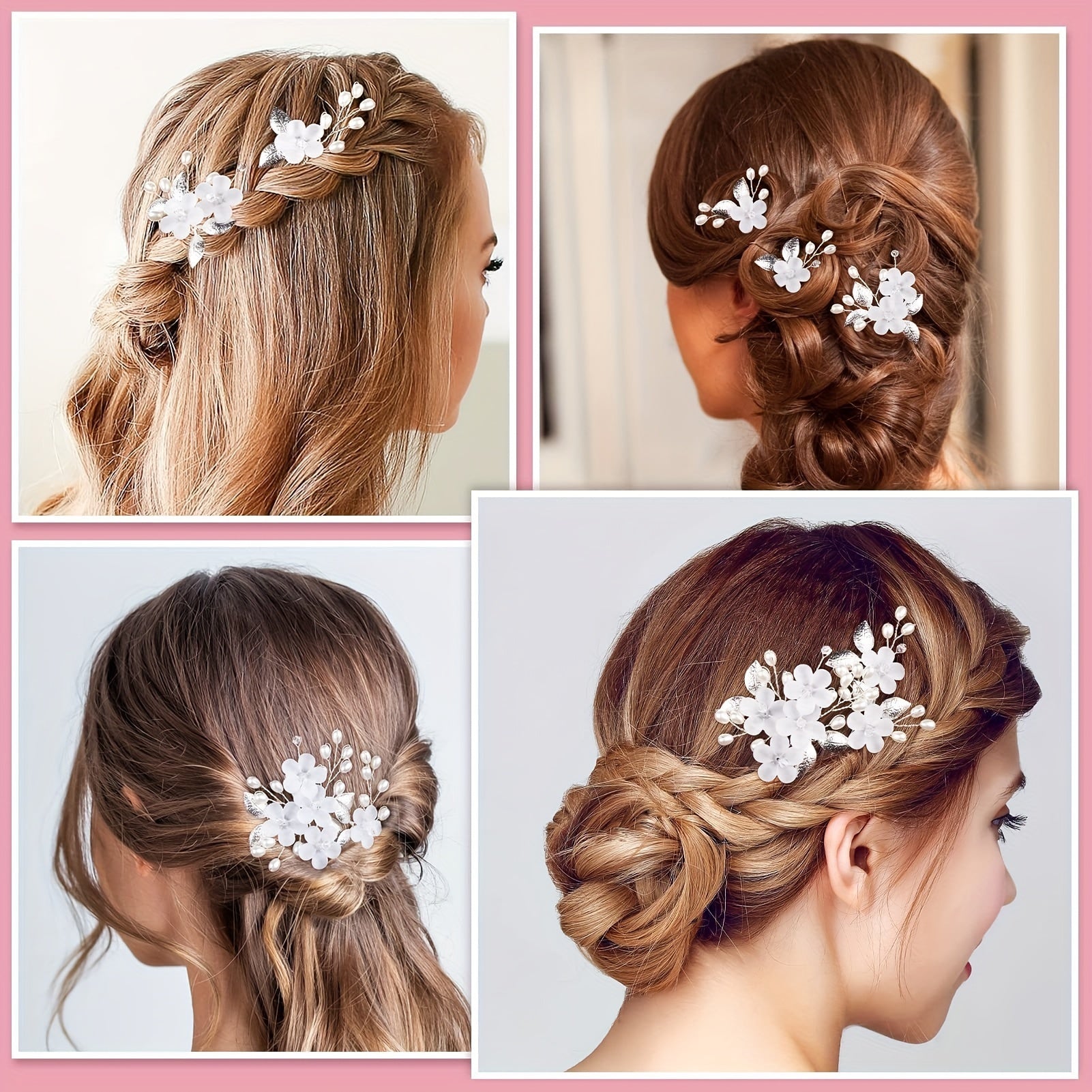 Ayollar uchun 5 ta U-shaklidagi sochbog'lar to'plami, gul va marjonli detallari bilan