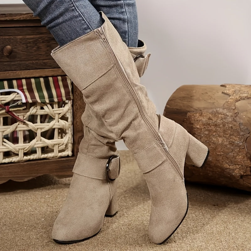 Women's Knee-High Boots Faux Leather Chunky Heel Casual Winter