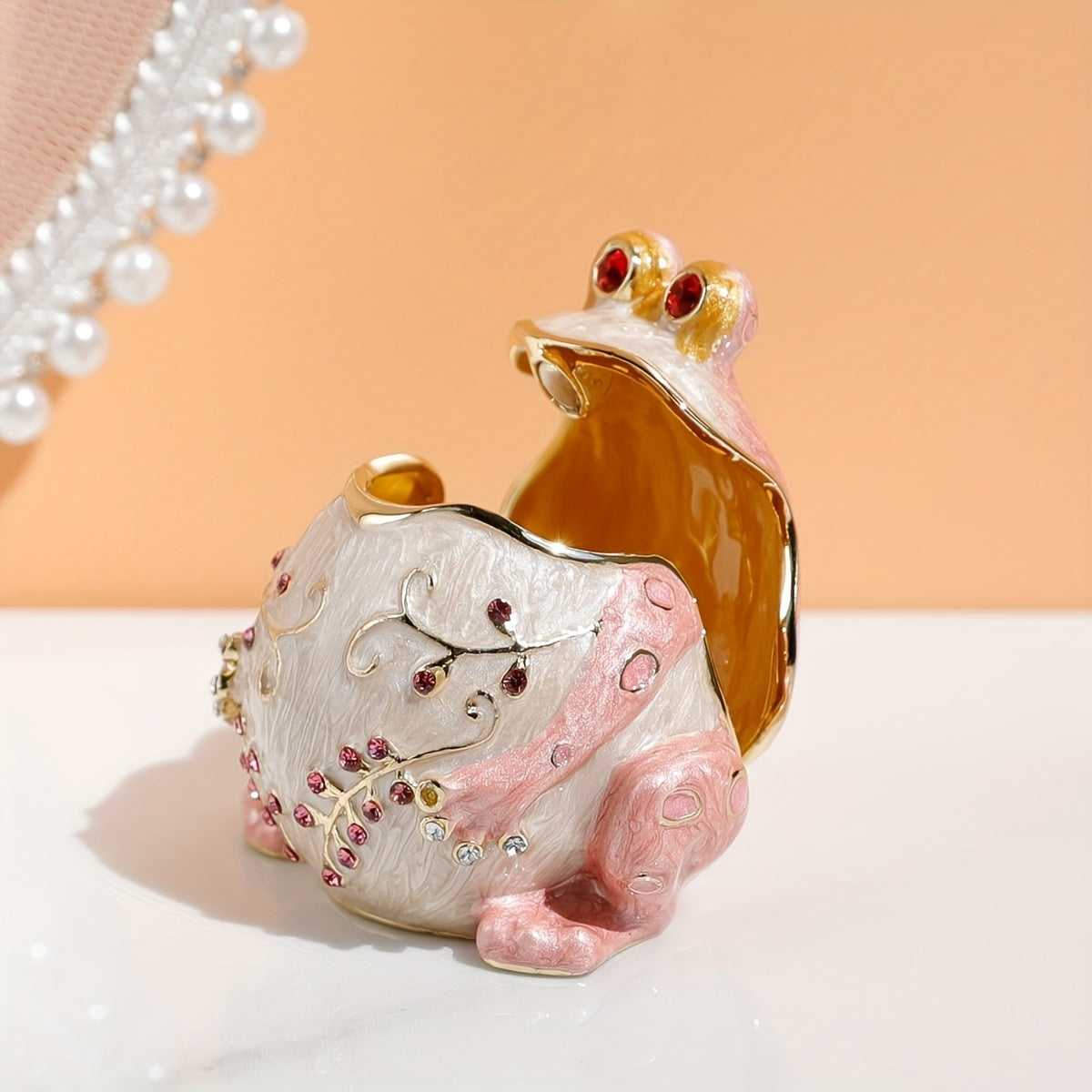 Винтажная шкатулка для украшений с эмалированным дизайном лягушки, с крышкой на петлях и украшениями, для хранения бижутерии