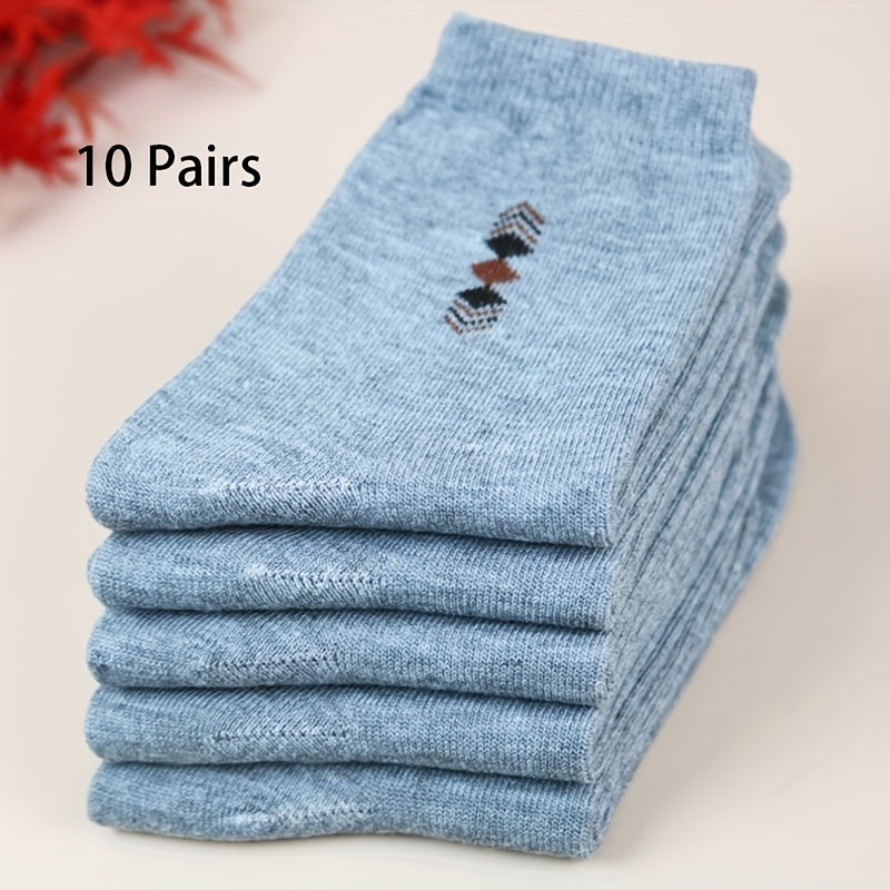 Calcetines de negocios para hombre, 10 pares, hasta la mitad de la pantorrilla, patrón geométrico, poliéster y spandex, duraderos