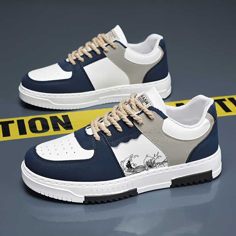 Men's Vintage Preppy Casual Sneakers with Cartoon Pattern Non-Slip Thick Sole