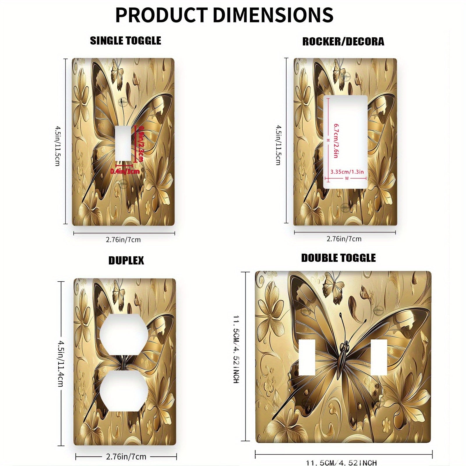 Qoplangan Kelebek Devori Plitasi - 1 yoki 2 Gang Chiqishlariga mos keladi, Yotoqxona va Oshxona uchun mukammal, Uy Yoritgichi bilan ishlaydi, PVC Material