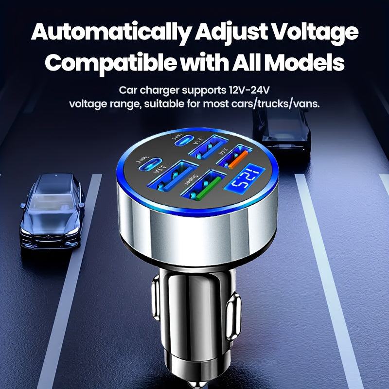 Cargador de coche USB de 6 puertos con carga rápida, adaptador de cargador PD para teléfono