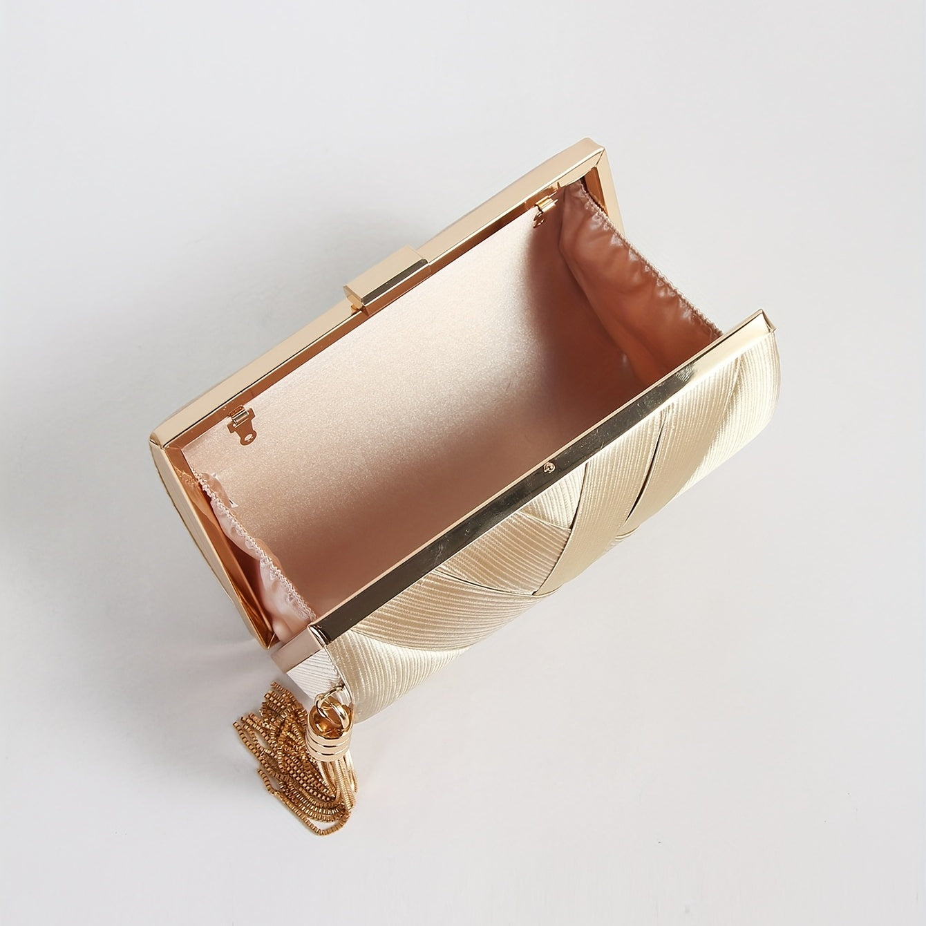 Braided Clutch Wallet for Parties Weddings and Events Champagne Polyester Evening Bag
