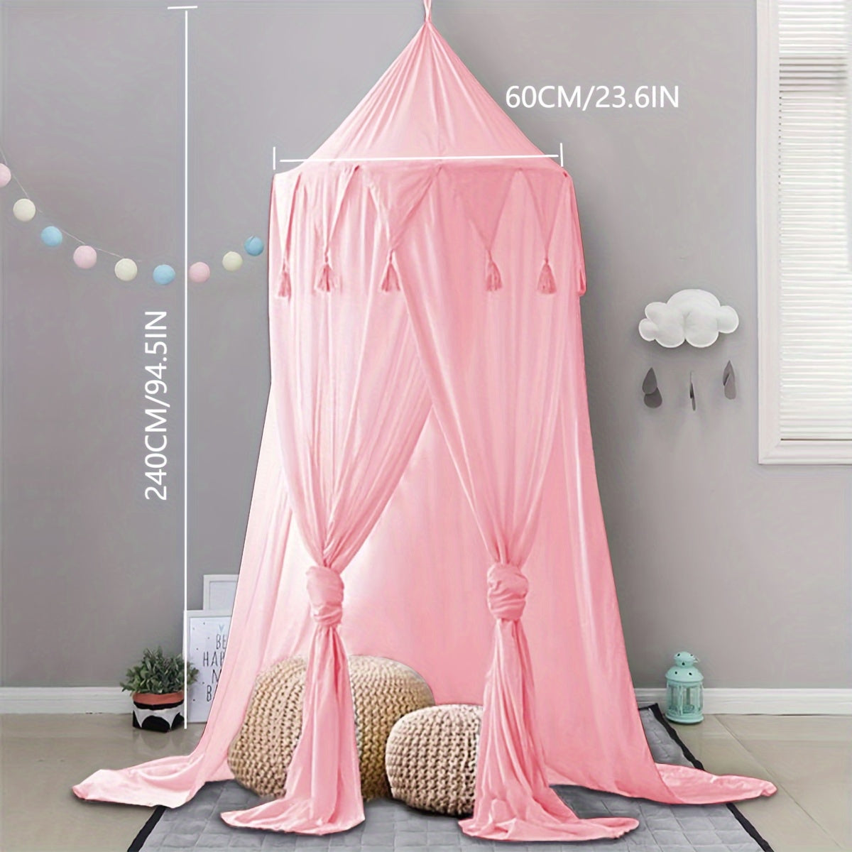 Kids Bed Canopy Tent for Play and Reading with Round Dome Netting Curtains