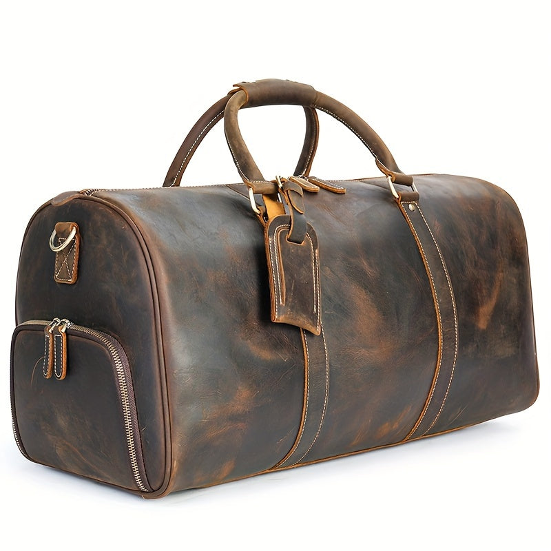 Men's Cowhide Duffel Bag for Business Trips and Gym Use Coffee