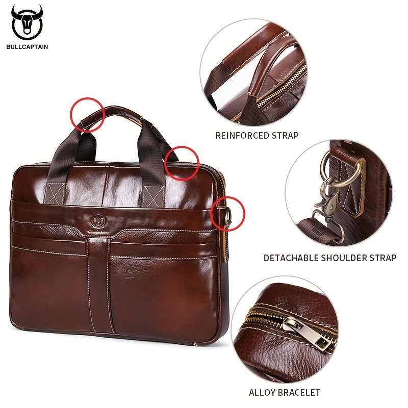 Men's Genuine Leather Briefcase in Deep Brown with Laptop and Device Compartments