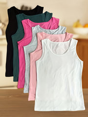 Women's Plus Size Lounge Tops Solid Round Neck Summer Vest Pack of 6