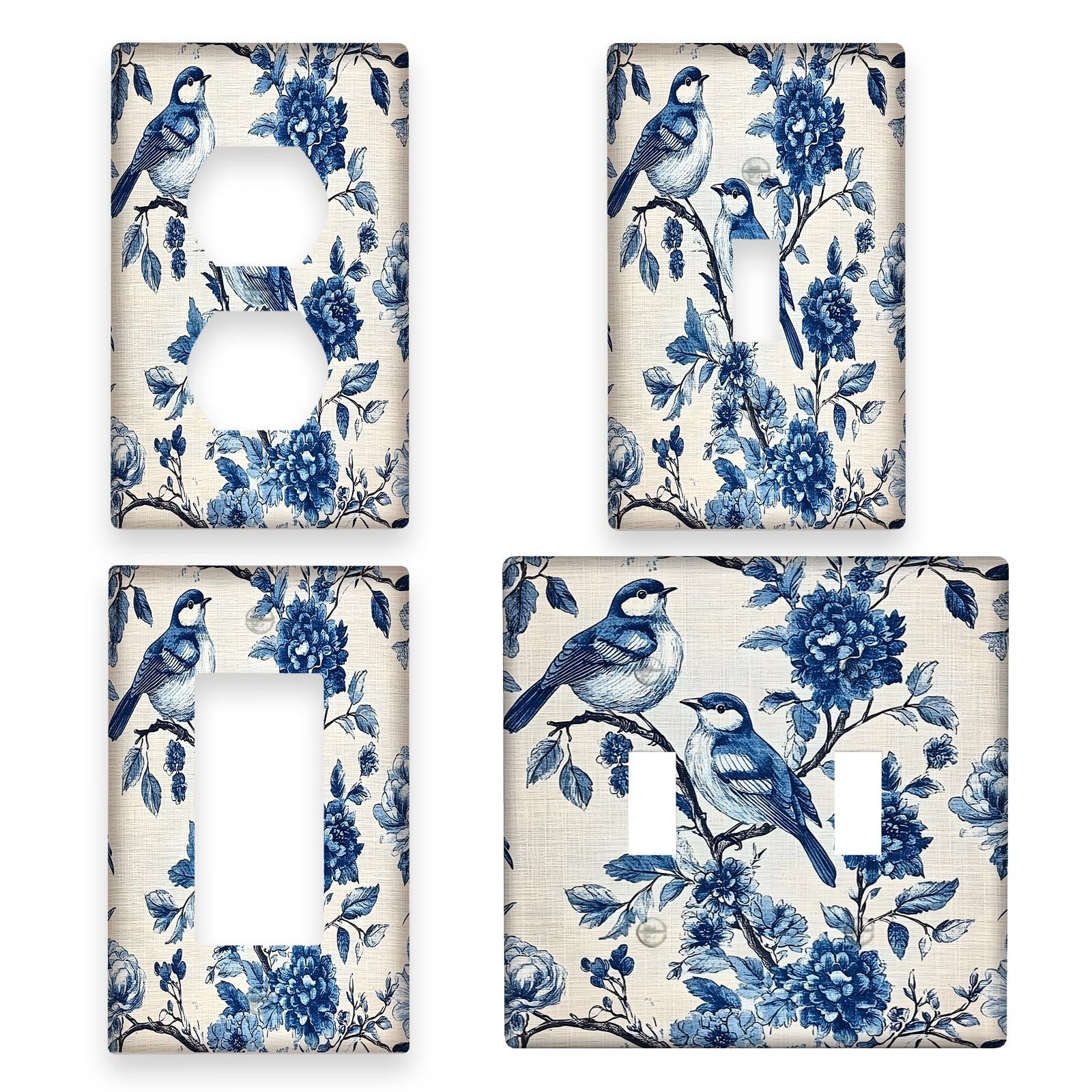 Blue Birds and Floral Wall Plate Cover for Teen Room Bedroom Bathroom Playroom