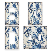 Blue Birds and Floral Wall Plate Cover for Teen Room Bedroom Bathroom Playroom