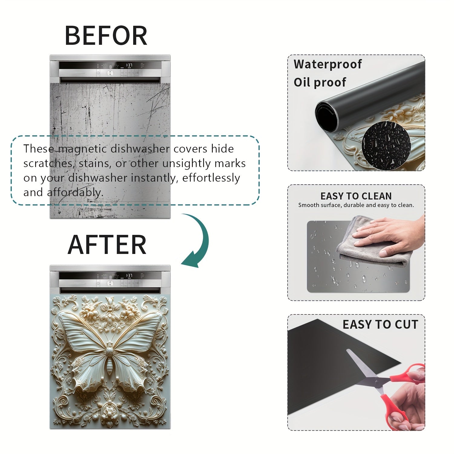 Magnetic Yellow Butterfly Carved Kitchen Dishwasher Refrigerator Door Cover Mat