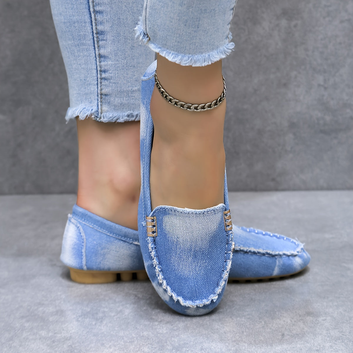Women’s Denim Flat Shoes Casual Slip-On Closed Toe Lightweight Comfortable