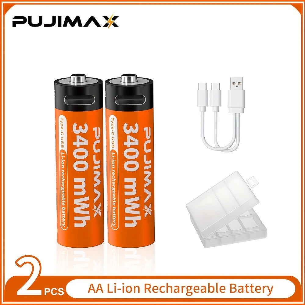 Rechargeable Lithium AA and AAA Batteries with Type-C Charging Port 3400mWh and 1100mWh